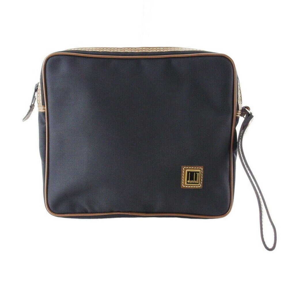 AUTH DUNHILL Clutch Bag Logo Plate Canvas  Leather